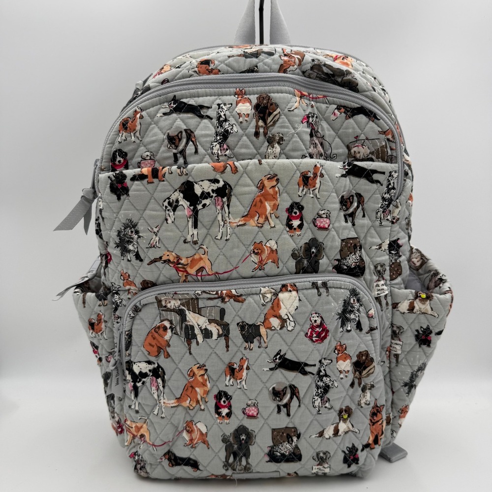 Vera Bradley Best in Show Dog Print Quilted Cotton Backpack Gray Multi Pocket